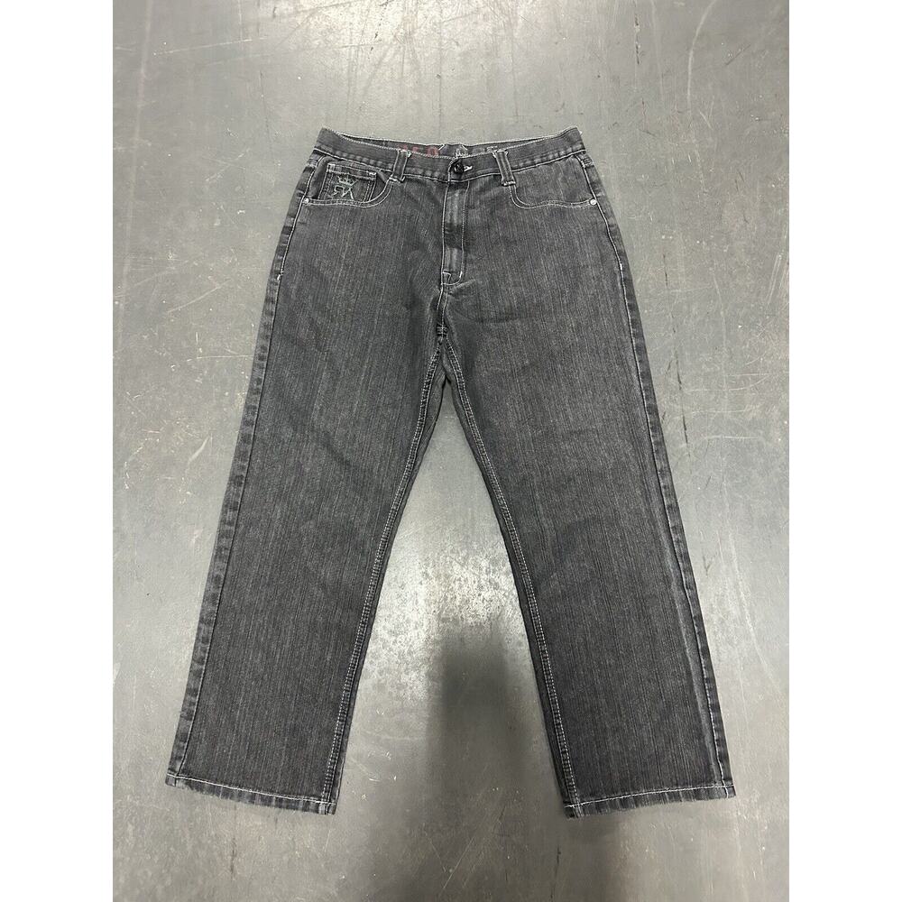 Red Ape Jeans Men’s Size 36 Waist 28 Inseam Grey Embroidered Baggy Wide Legged